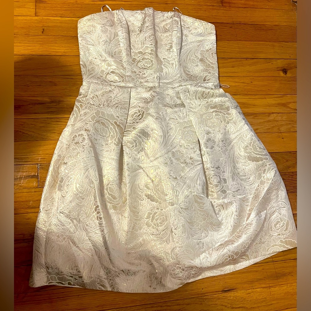 white goldish strapless dress